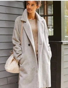 THE WHITE COMPANY Luxe Revere-Collar Coat with Alpaca Pale Grey UK L RRP £395 - Picture 1 of 15