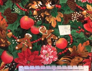 Joan Kessler Holiday Gingerbread Poinsettia Apple Cotton Fabric 1.25 Yards - Picture 1 of 2