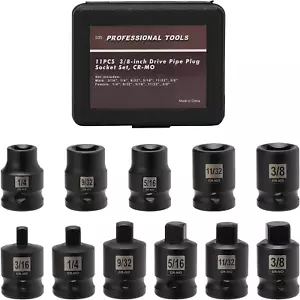 Mayouko 11PCS 3/8" Drive SAE Pipe Plug Socket Set, Tapered Male Square Drive, Ch - Picture 1 of 12