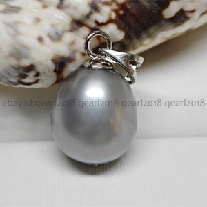 Perfect Huge 10-14mm Silver Gray South Sea Pearl Pendant 14K White Gold - Picture 1 of 7