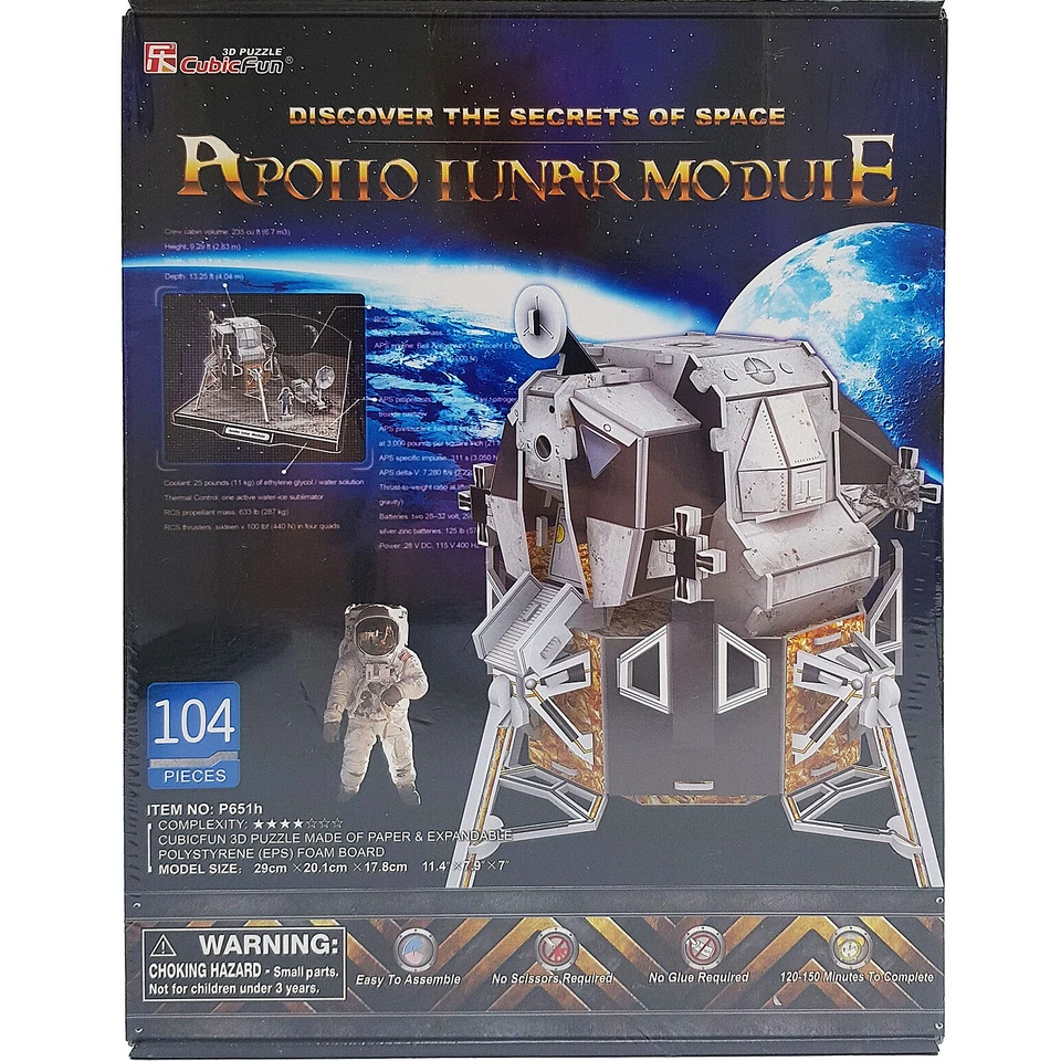 Apollo Lunar Module 3D Jigsaw Puzzle 104 Pieces Space Model CubicFun Ref: P651h - Image 1 of 4