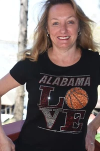 Alabama basketball LOVE rhinestone bling shirt XS S M L XL XXL 1X 2X 3X 4X 5X - Picture 1 of 12