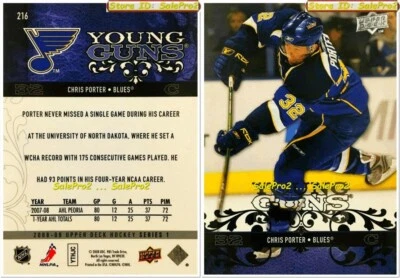 UPPER DECK 2008 CHRIS PORTER NHL RC ST. LOUIS BLUES STAR MINT ROOKIE #216 - Image 1 of 4