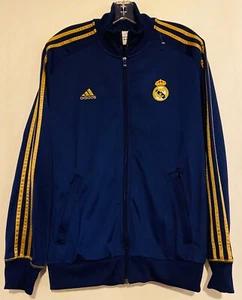 adidas Real Madrid 3-Stripes Soccer Football Track Jacket Navy Blue Gold Small - Picture 1 of 4