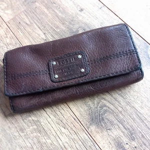 Cartera FOSSIL Marrón Cremallera Tarjetas Cuero Guijarro Cartera Larga Vida De Colección 1954 - Imagen 1 de 11