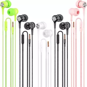 Wired Earbuds with Microphone 5 Pack, in-Ear Headphones with Heavy Bass, High So - Picture 1 of 8