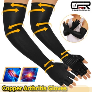 Copper Wrist Hand Brace Support Sleeves Gloves Carpal TunnelArthritis Long Arm - Picture 1 of 19