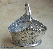 Basket bowl in 800 silver miniature Art Nouveau couple motif scene antique 