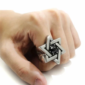 Anillo gótico de acero inoxidable para hombre Rey Salomón estrella de David Cabalá judía punk - Imagen 1 de 4