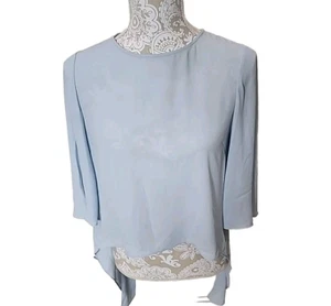 BCBGMAXAZRIA Top Blue Top Angel Sleeves Hi/Low Hem Split Back Hem Women's XS - Picture 1 of 8