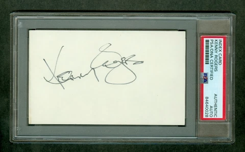 Kenny Rogers Autographed unlined Index Card PSA Encased Cover