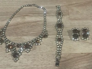 VTG Root beer Glass Jewelry Set Faux Topaz and Rhinestones UKM Granny Core - Picture 1 of 6