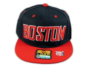 Boston Snapback Black Red Baseball Adjustable Hat Cap Flat Bill - Picture 1 of 4