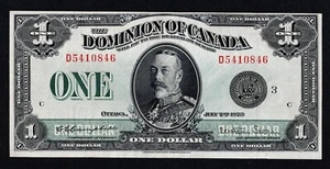 DOMINION OF CANADA 1 DOLLAR 1923 Campbell-Sellar Group3 P33n Error Printing VF++ - Picture 1 of 3
