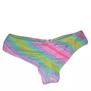 Victoria Secret Swim Bikini Bottom XS Rainbow Stripe Scrunch Butt Colorful New - Picture 1 of 5