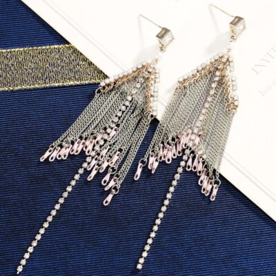 Thick 18K Coffee Gold Filled CZ Creative Wedding/Party Tassel Earrings - Image 1 of 4