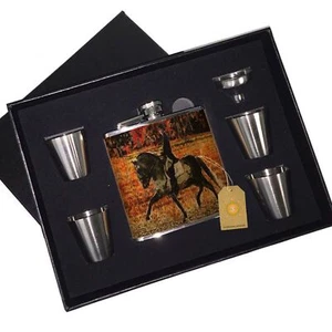 Dappled Gray Andalusian Dressur Herbst Farben Leder Flachmann Schwarz Box Geschenkset - Bild 1 von 2