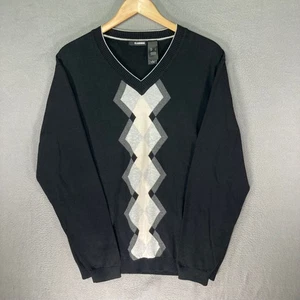 Claiborne Herren Schwarz Argyle V-Ausschnitt Langarm Pullover Größe L 100% Baumwolle - Bild 1 von 11