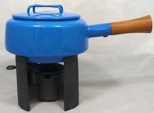 Dansk Blue Kobenstyle Fondue Pot & Trivet Lid France w/Cast Iron Warming Stand - Picture 1 of 23