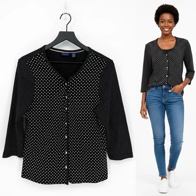 Blusa cárdigan Westbound para mujer M mezclada de lunares con botones delanteros negro blanco Foto 1 de 4