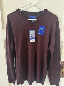 Apt. 9 Men's Merino Wool Blend V Neck  Sweater Medium Long Sleeve Maroon Red New - Picture 1 of 4