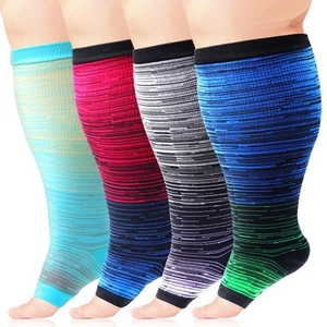 4 Pairs Open Toe Compression Socks for Women Wide Calf Plus Size Toeless Sock... - Picture 1 of 6