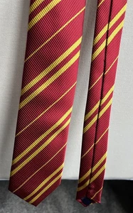 Mens 100% Silk Red Golden Yellow Striped Smart Formal Event Tie 3.75" Wide - Picture 1 of 2