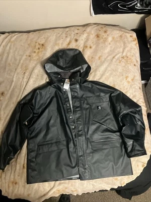 Chaqueta de Lluvia Carhartt Para Hombres XL Verde Surrey Capucha Impermeable PVC Abrigo de Trabajo C64GRN Foto 1 de 4