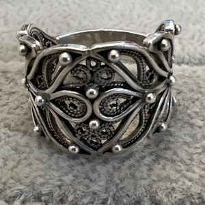 DGS Türkei Sterling 925 filigraner Rollwork gepunkteter breiter Ring Gr. 7,25 signiert - Bild 1 von 12