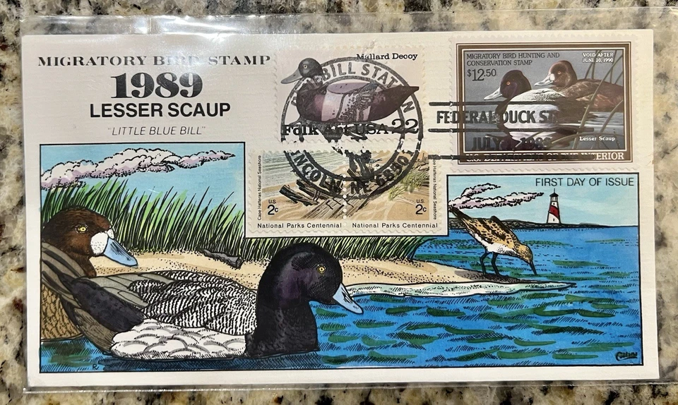 1989 Federal Duck Stamp FDC – $12.50 Lesser Scaup “Little Blue Bill” – Collins - Image 1 of 1
