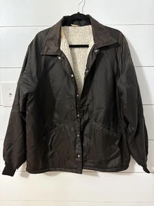Sherpa Fleece gefütterte Coach Jacke Herren groß braun Druckknopfleiste Raglan Taschen Vintage - Bild 1 von 9