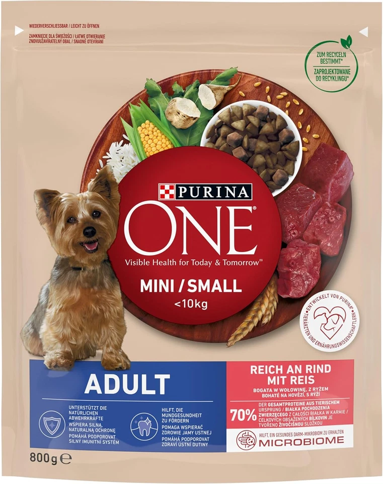 Purina One Mini Small Adult Dry Food 8x800g Beef & Rice - Image 1 of 4