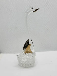 Vintage Glass Art Swan Figurine Accented With Gold 5.5" Tall - Picture 1 of 9