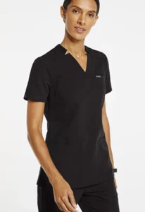 Jaanuu Women's Relaxed 3-Pocket Scrub Top Black/Navy in S/M/L Brand New - Picture 1 of 8