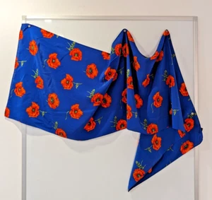 Lujo Vintage CHRISTIAN FISCHBACHER / Amapolas Rojas Bufanda Larga de Seda / 44x150cm - Imagen 1 de 7