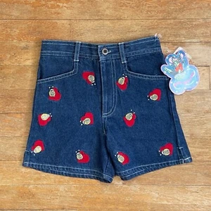 Vintage Girls Denim Shorts New Old Stock w tags 1980s Size 6X Ladybugs Hearts - Picture 1 of 3