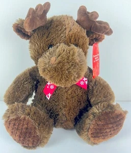 Christmas Reindeer Stuffed Animal Plush Brown with Red Bow 11.5 in. Soft - Picture 1 of 4