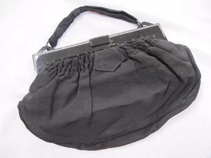 Vintage Celluloid Bag Purse 1930s Art Deco Rhinestone Black Crepe Frame Ladies - Picture 1 of 9