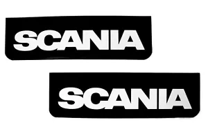 SCANIA Lorry HGV Truck Mudflaps 18 x 60cm Smooth Black PVC Mud Flaps White Text - Picture 1 of 3