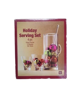 ULTA  Beauty Holiday Serving Set 4pc Glass Pitcher 2 Glasses Stir Stick NIB  - Picture 1 of 5