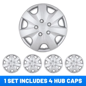 14" Set of 4 Silver Wheel Covers Snap On Full Hub Caps fit R14 Tire & Steel Rim - Picture 1 of 16