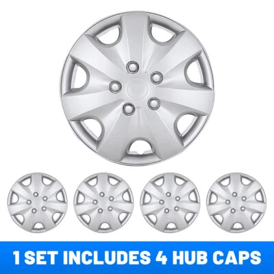 14" Set of 4 Silver Wheel Covers Snap On Full Hub Caps fit R14 Tire & Steel Rim - Image 1 of 4