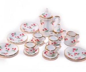 Dolls House Cherry Tea Coffee Pot & Mugs Set Miniature Kitchen Dining Accessory - Picture 1 of 8