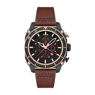 AVI-8 Unisex Black Dial Brown Leather Band Analog Quartz Watch - AV-4100-09 - Image 1 of 3