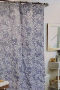 Raymond Waites PENELNAN White & Blue Fabric Shower Curtain 72" x 72" NIP - Picture 1 of 5
