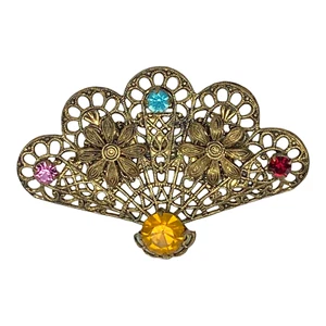 Vintage Brooch Fan and Jeweled Pin - Picture 1 of 9
