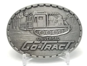 VINTAGE 1970s UNIVERSAL GO-TRACT ADVERTISEMENT BELT BUCKLE Silver Tone - Picture 1 of 5