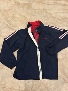 Vintage 90's Nautica Windbreaker Jacket Boys 16-18 Hidden Hood Blue Red White