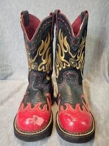 Rare Ariat Boots Red & Black Flames Crocodile Embossed Women's Size 8B US Narrow - Picture 1 of 14