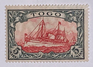 Travelstamps: Germany Togo Stamps 5 Mark Kaiser’s Yacht Mint Original Gum H WMK